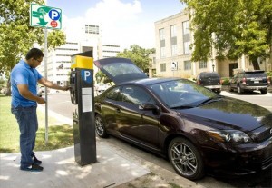 Parking meter pay-station in Downtown, Austin, TX